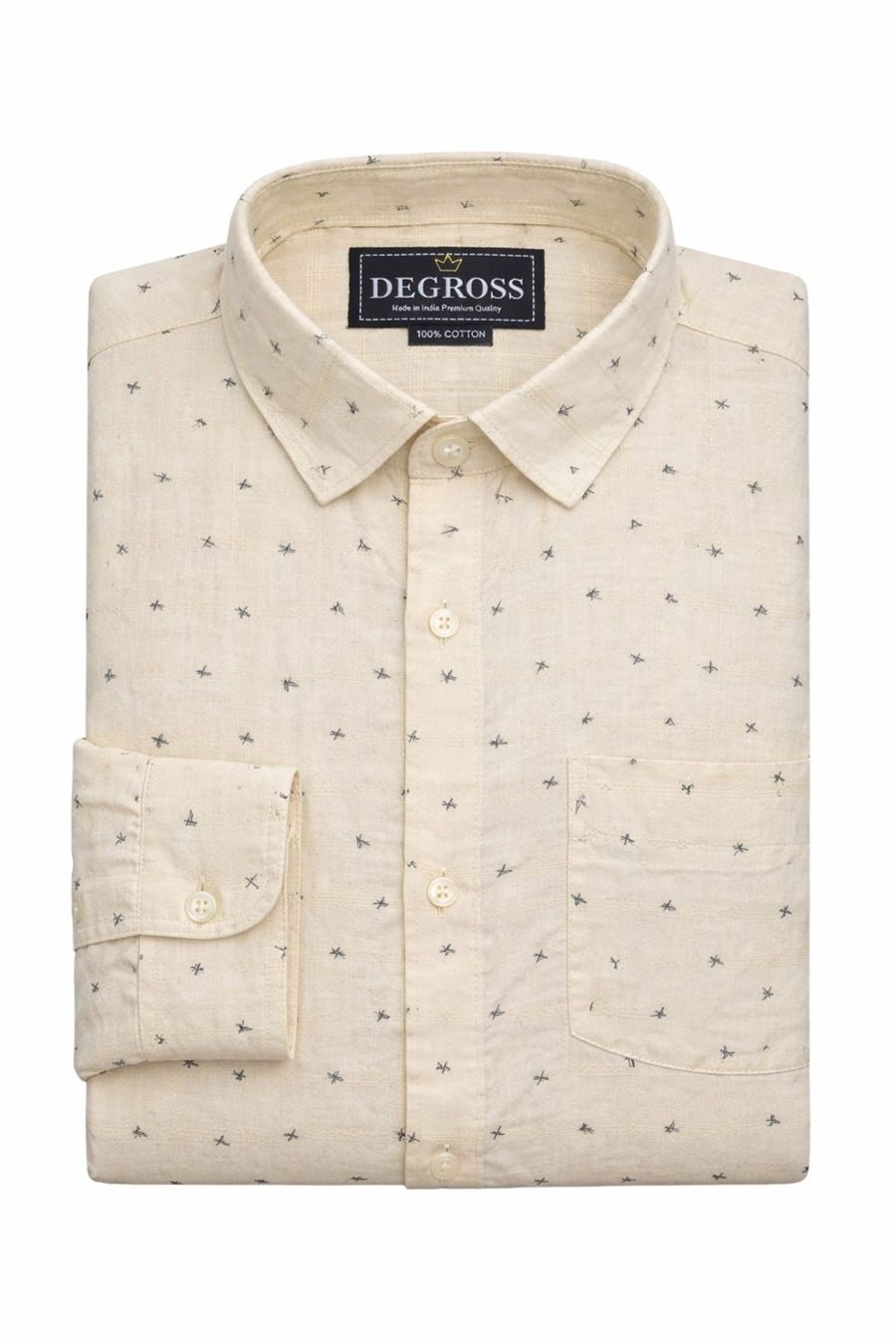 Degross Men Cream Printed Casual Shirt Slim Fit Full Sleeve — view 4 of 4