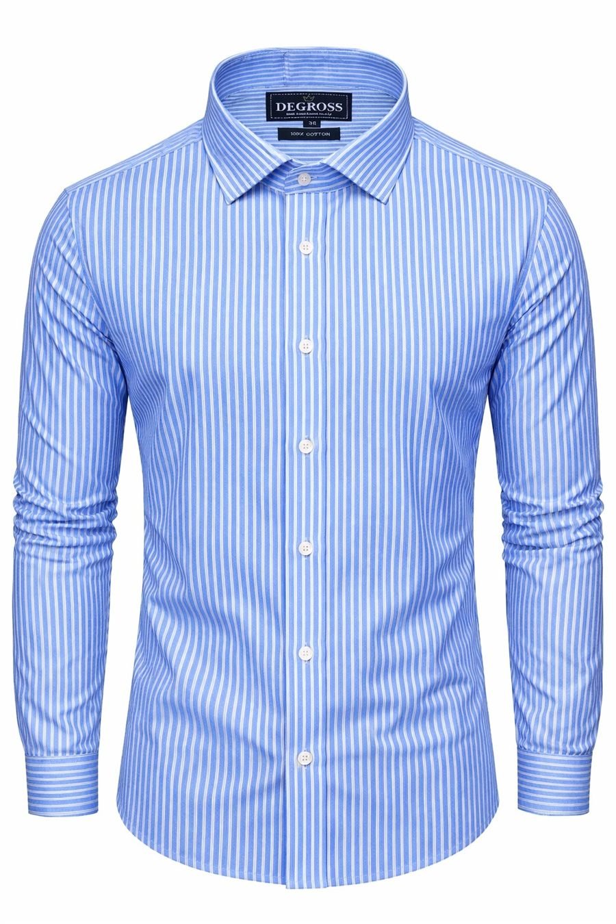 Degross Men Light Blue Striped Regular Fit Full Sleeve Shirt