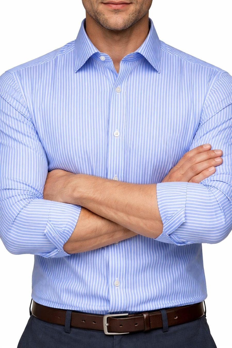 Degross Men Light Blue Striped Regular Fit Full Sleeve Shirt — view 3 of 5