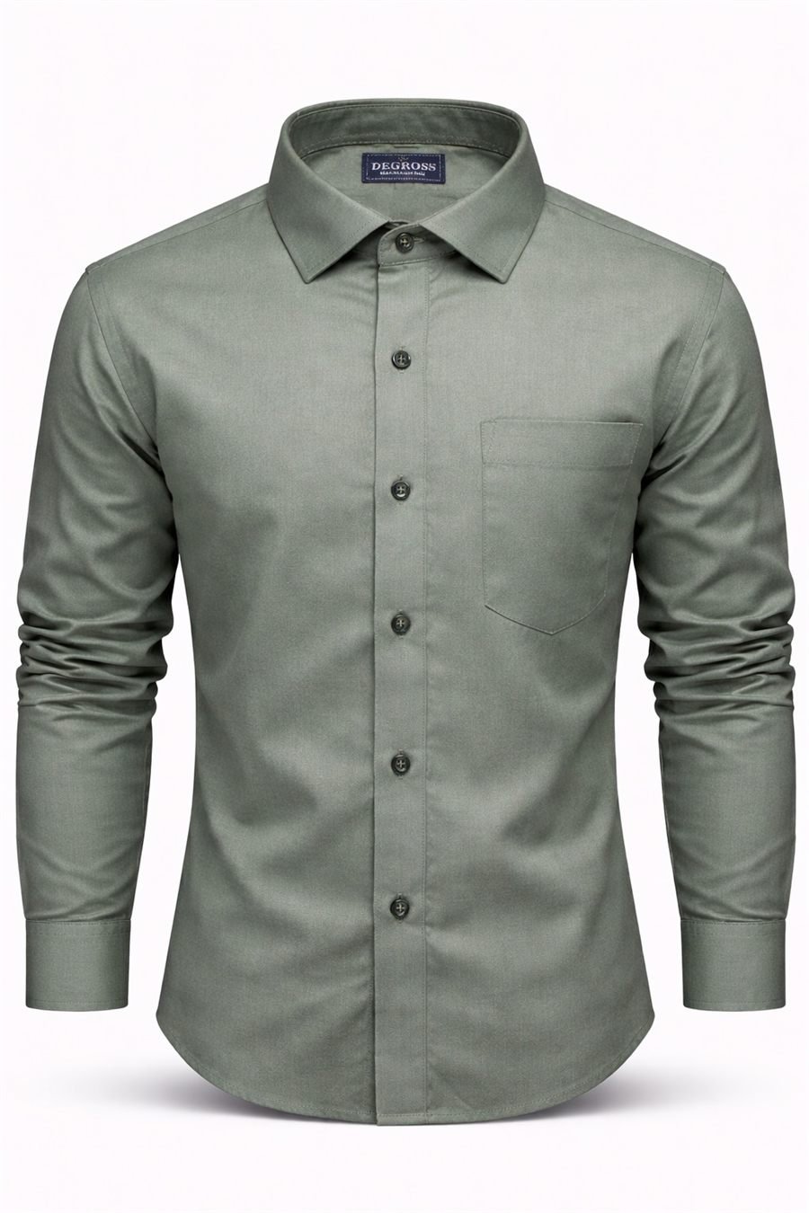 Degross Men Solid Olive Green Regular Fit Full Sleeve Shirt