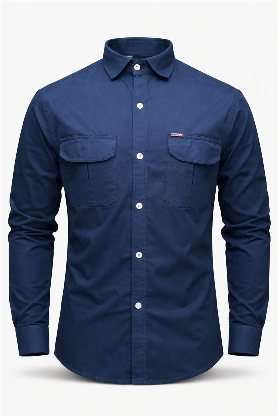 Degross Men Solid Navy Blue Regular Fit Full Sleeve Utility Shirt