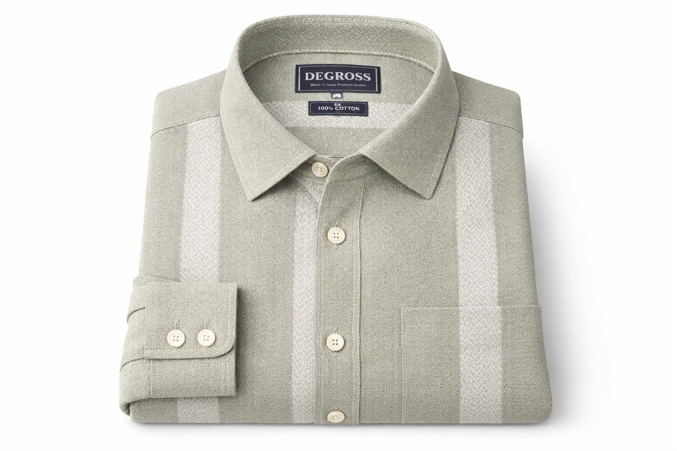 Degross Men Cream Striped Regular Fit Full Sleeve Shirt — view 4 of 5