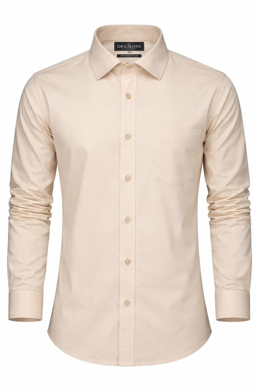 Degross Men Solid Beige Regular Fit Full Sleeve Shirt