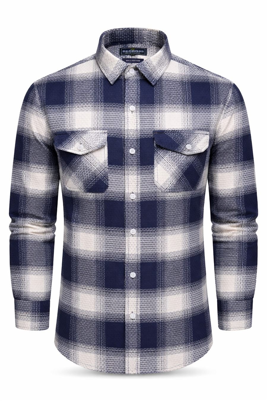 Degross Men Navy Blue White Checked Regular Fit Full Sleeve Shirt
