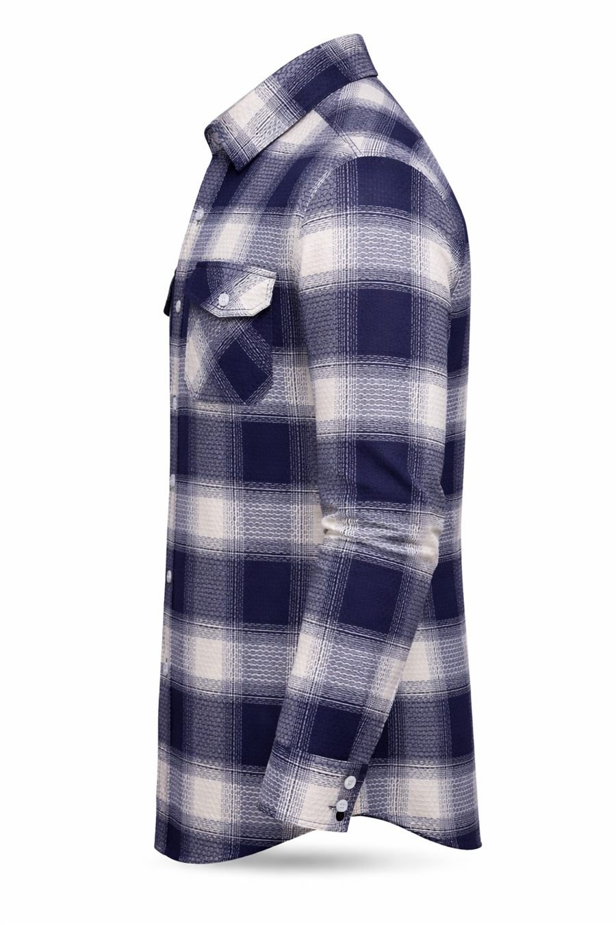 Degross Men Navy Blue White Checked Regular Fit Full Sleeve Shirt — view 3 of 4