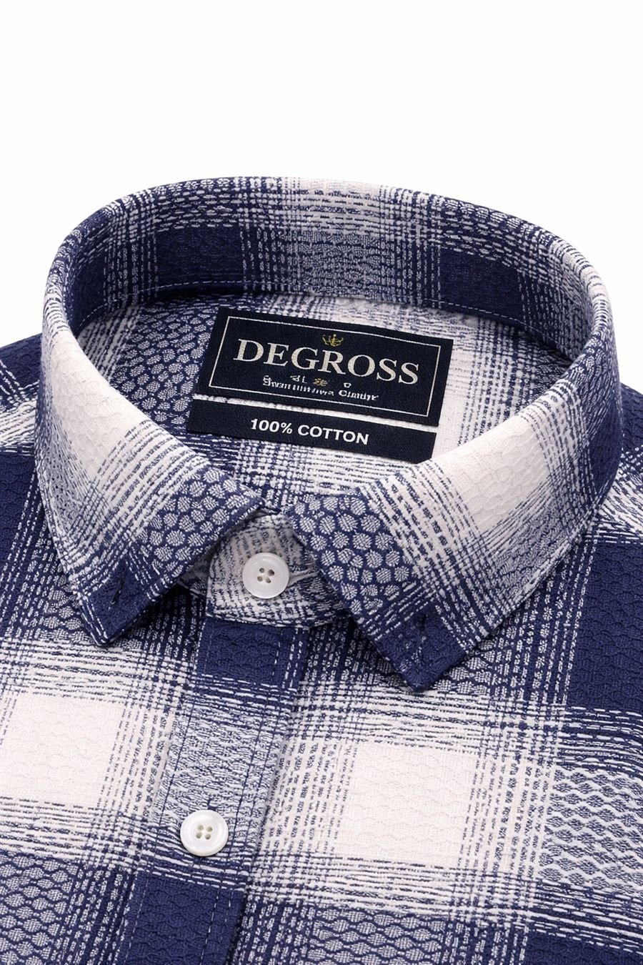 Degross Men Navy Blue White Checked Regular Fit Full Sleeve Shirt — view 4 of 4