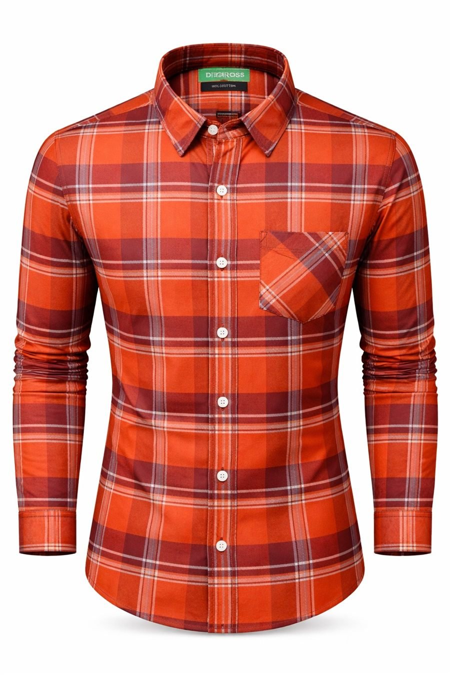Degross Men Orange Red Checked Regular Fit Full Sleeve Shirt
