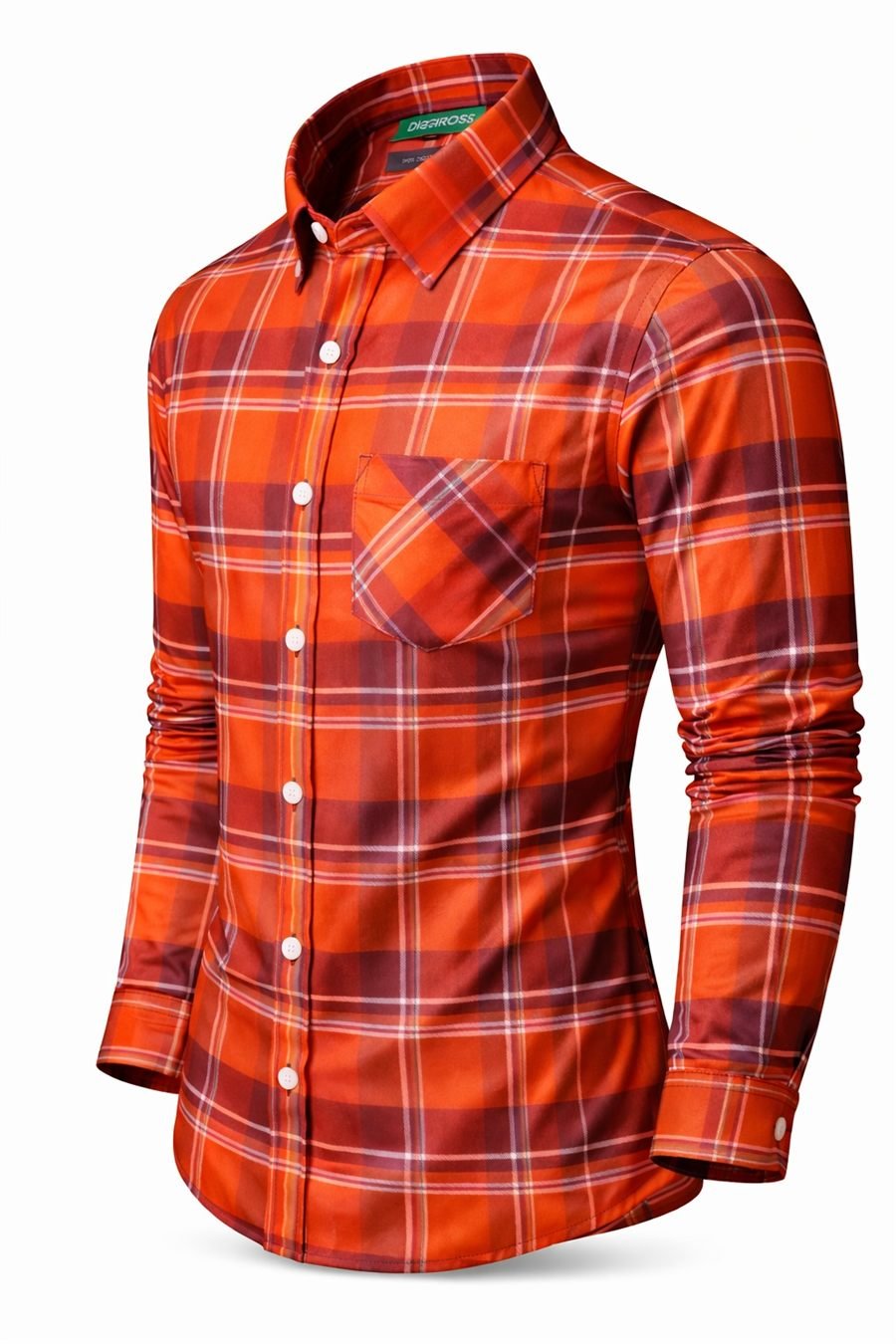 Degross Men Orange Red Checked Regular Fit Full Sleeve Shirt — view 3 of 5