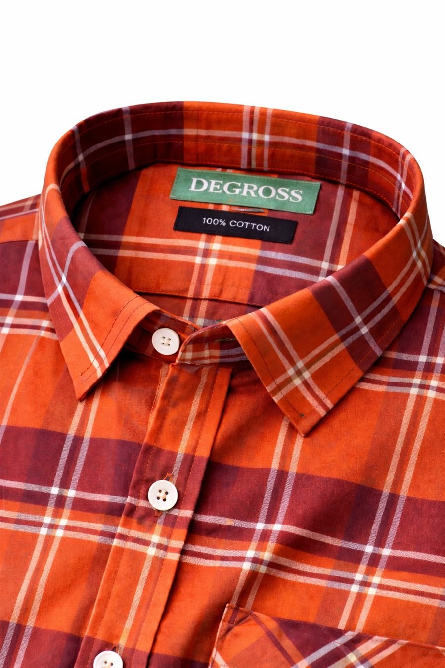 Degross Men Orange Red Checked Regular Fit Full Sleeve Shirt — view 4 of 5