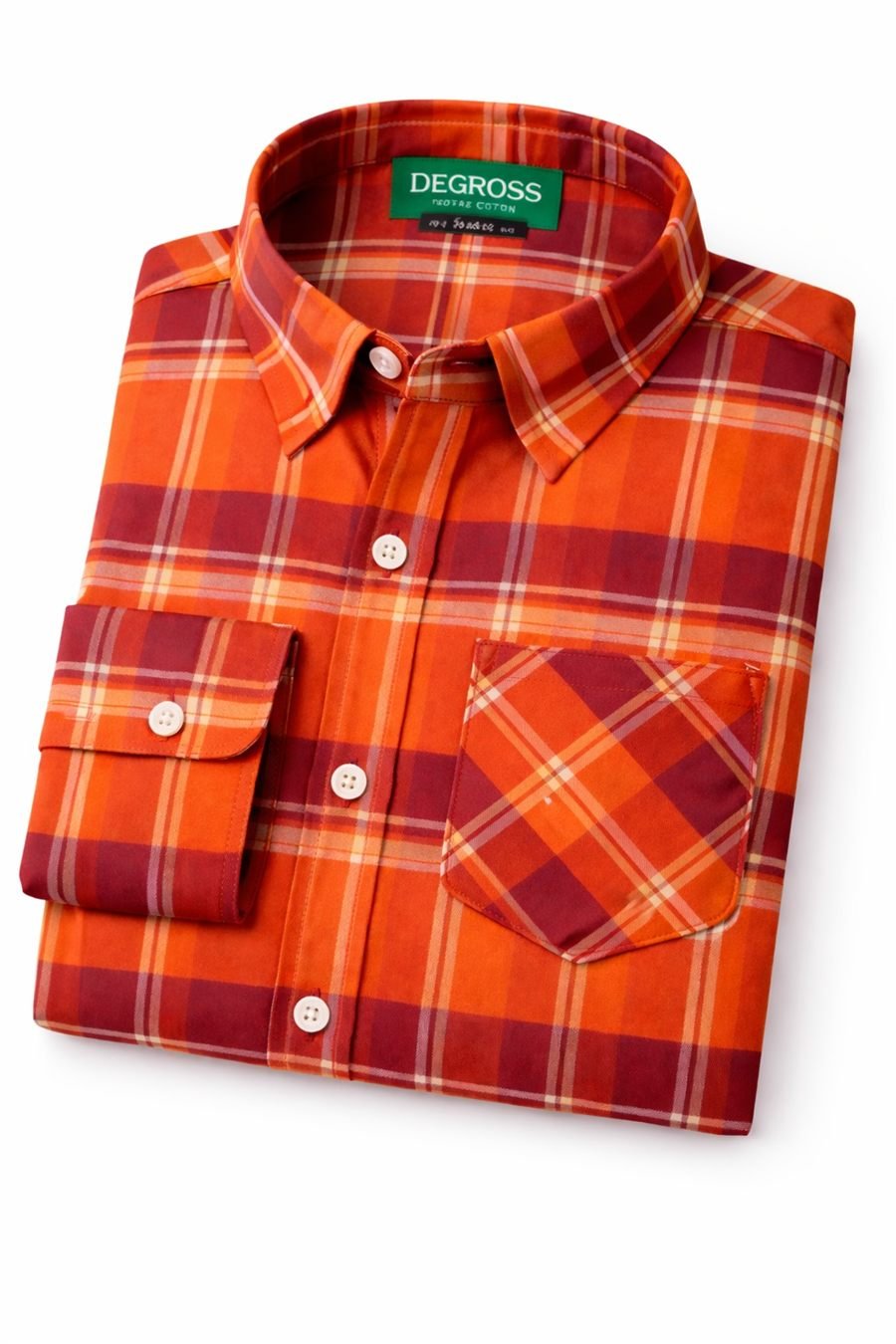 Degross Men Orange Red Checked Regular Fit Full Sleeve Shirt — view 5 of 5