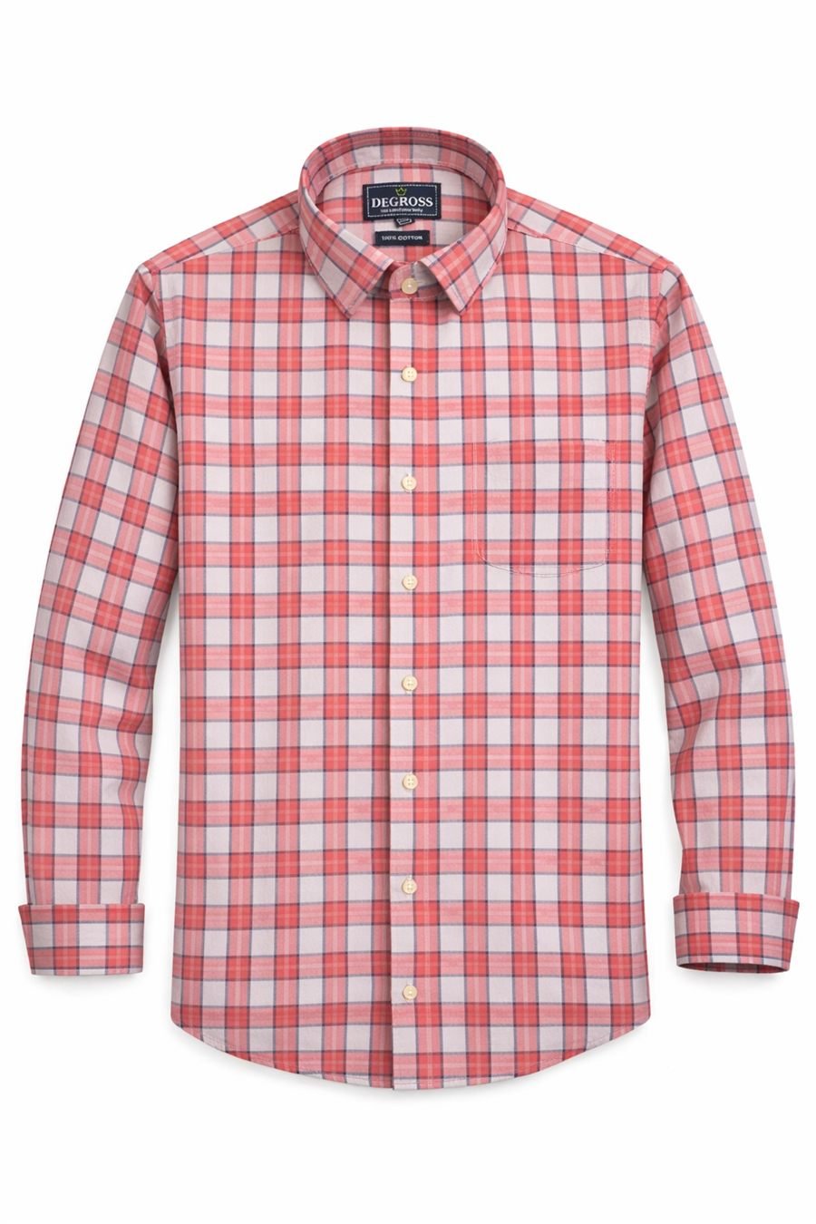 Degross Men Red White Checked Regular Fit Full Sleeve Shirt