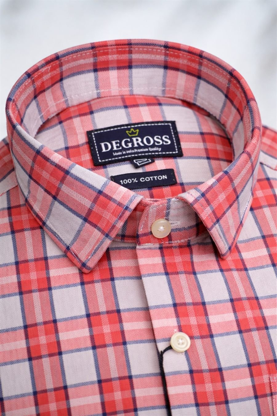 Degross Men Red White Checked Regular Fit Full Sleeve Shirt — view 4 of 5
