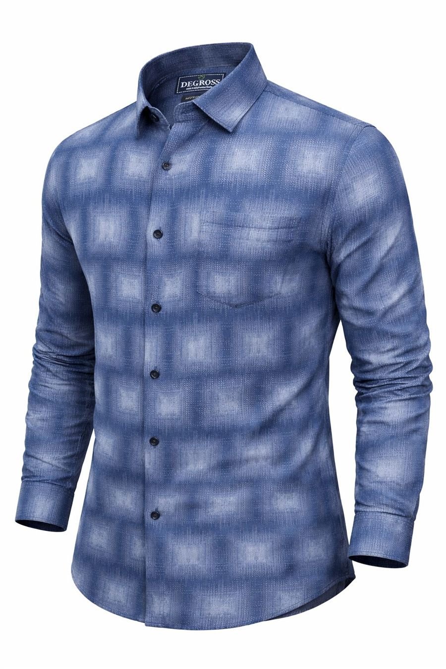 Degross Men Blue Textured Check Regular Fit Full Sleeve Shirt — view 3 of 5