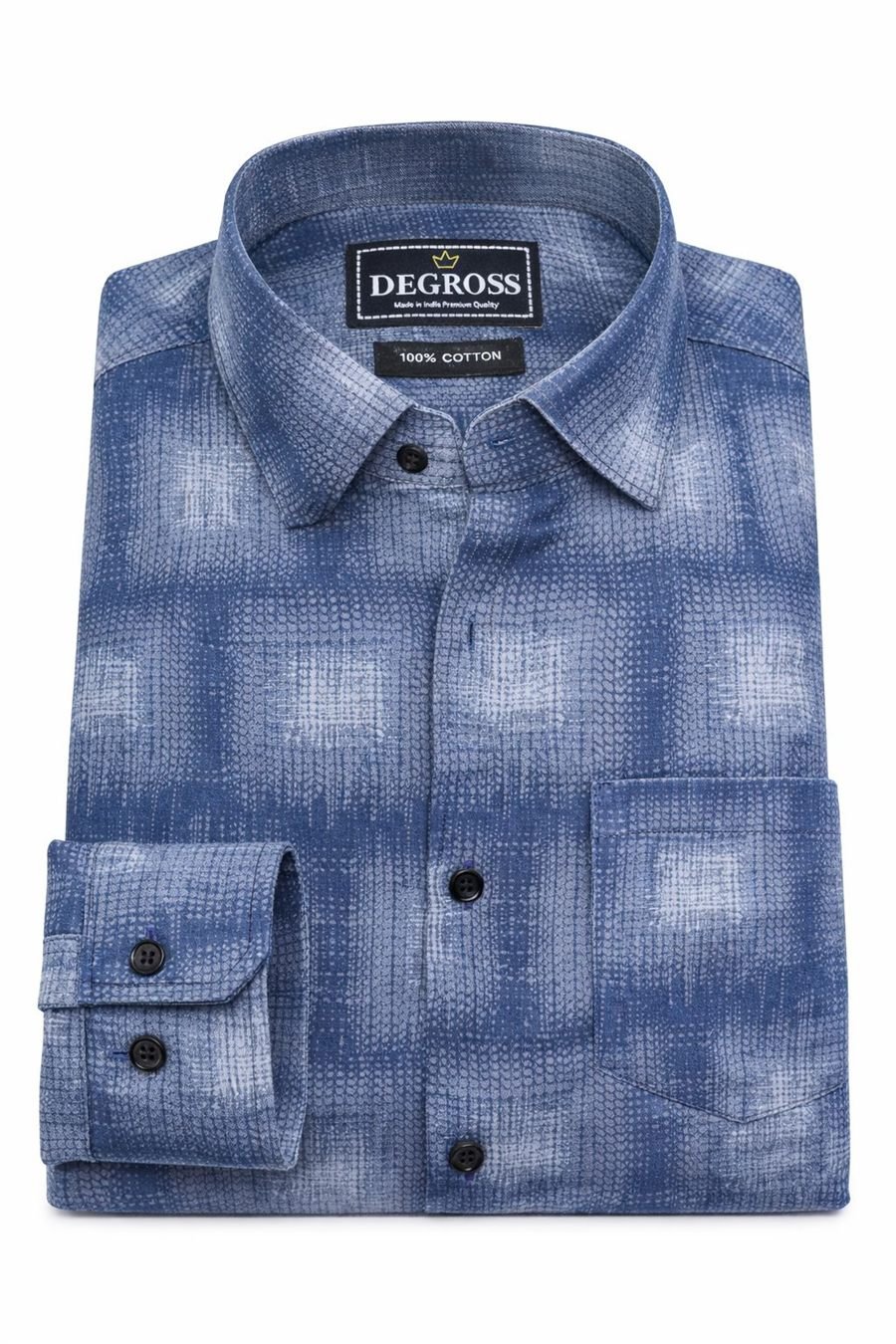 Degross Men Blue Textured Check Regular Fit Full Sleeve Shirt — view 5 of 5