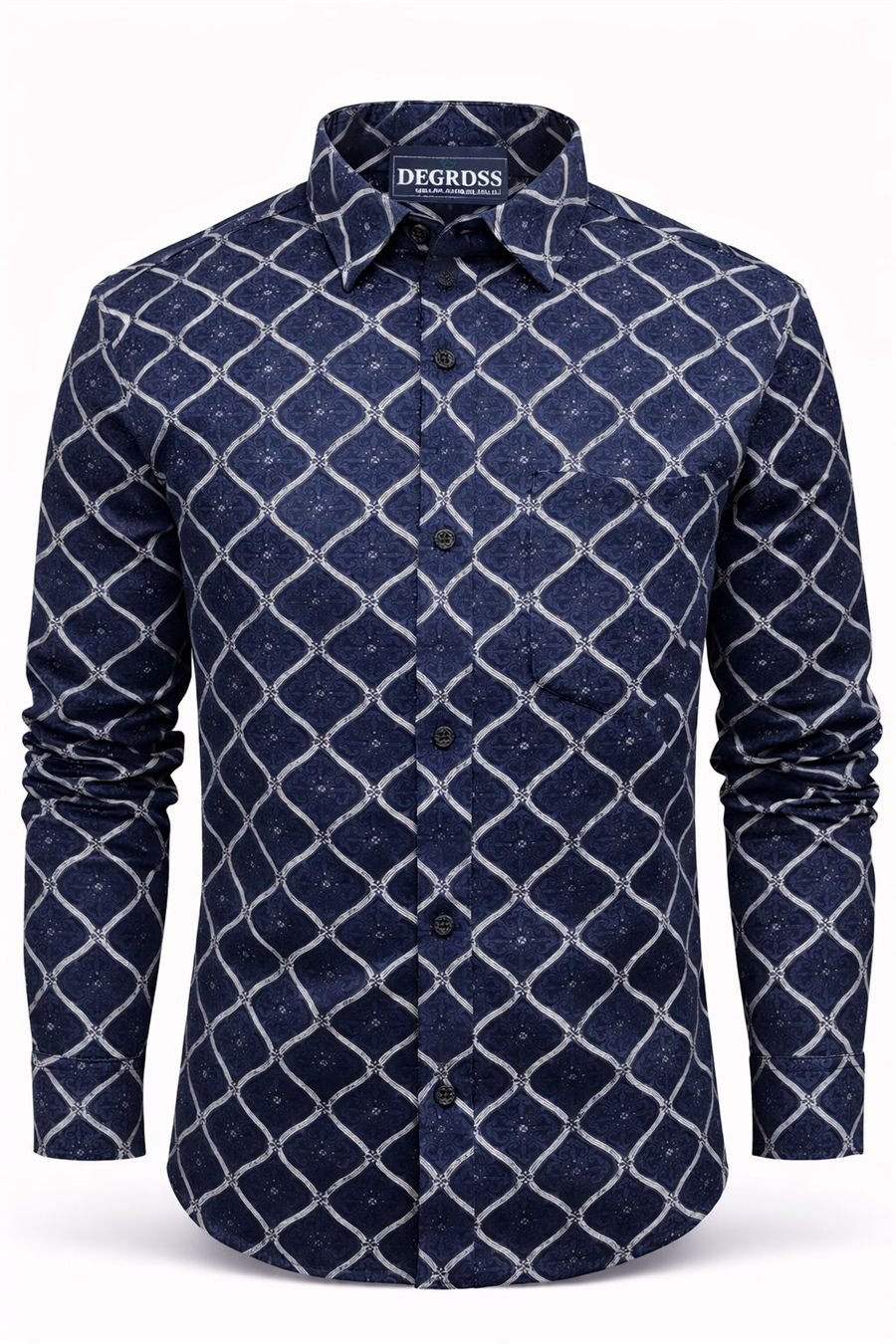 Men Navy Blue Geometric Print Slim Fit Shirt