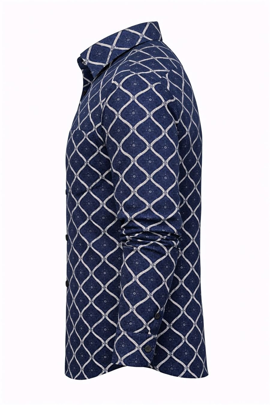 Men Navy Blue Geometric Print Slim Fit Shirt — view 3 of 5