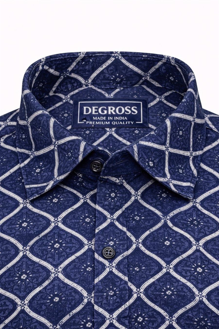 Men Navy Blue Geometric Print Slim Fit Shirt — view 4 of 5