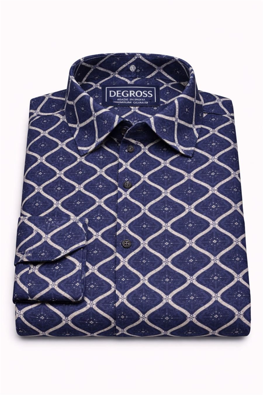 Men Navy Blue Geometric Print Slim Fit Shirt — view 5 of 5