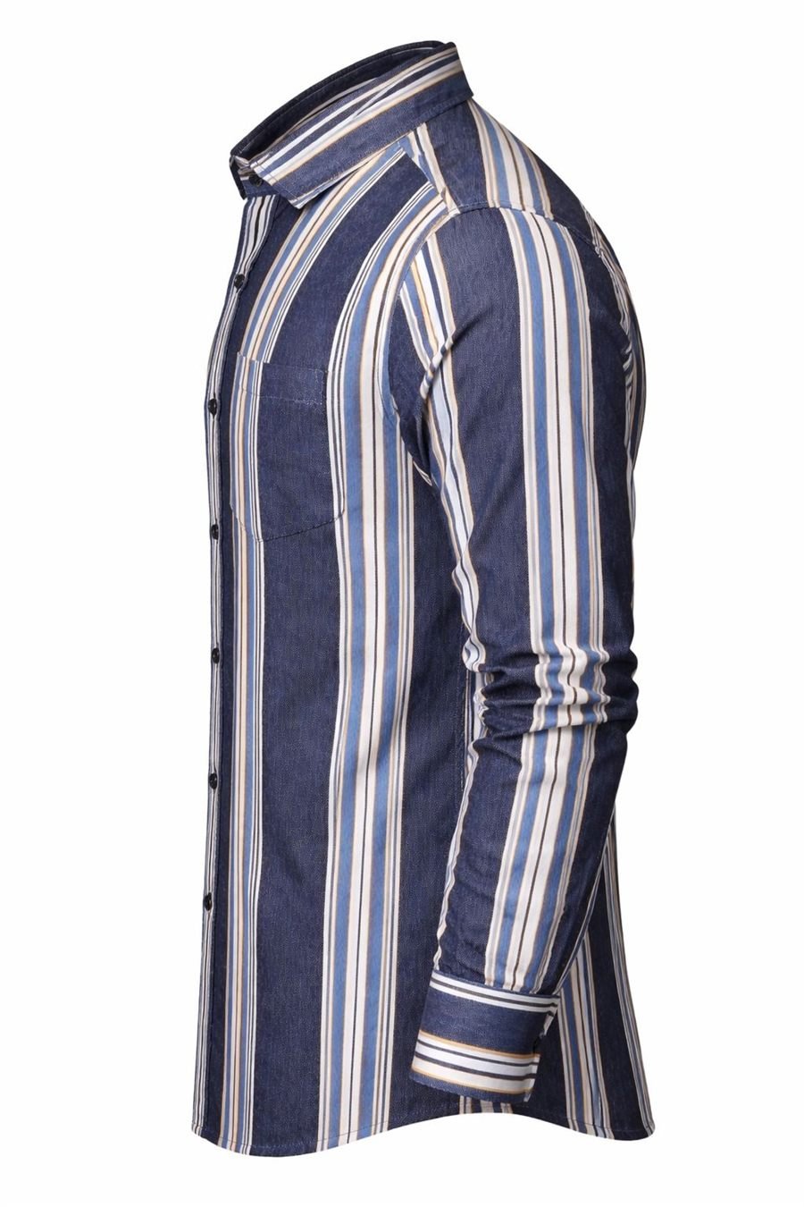 Men Blue Vertical Stripe Slim Fit Shirt — view 3 of 5