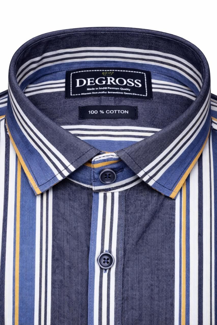 Men Blue Vertical Stripe Slim Fit Shirt — view 4 of 5