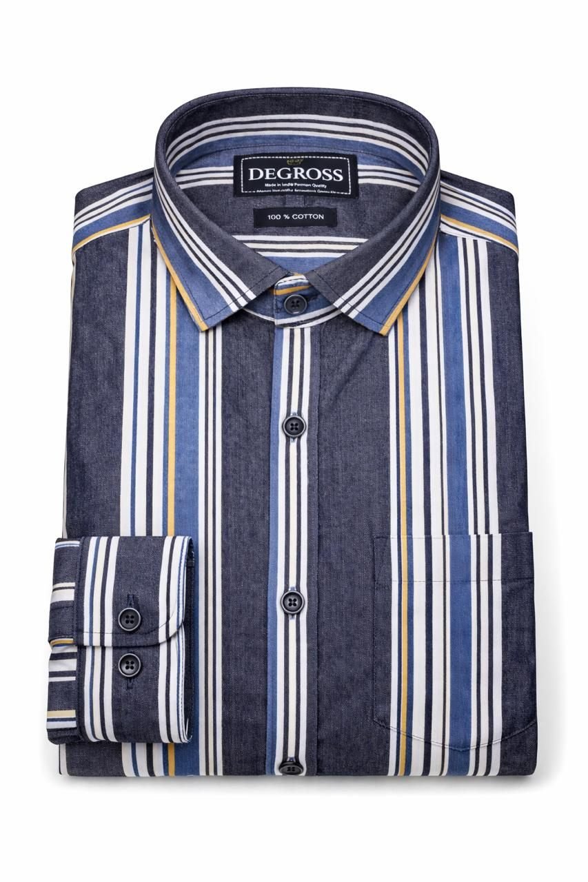 Men Blue Vertical Stripe Slim Fit Shirt — view 5 of 5