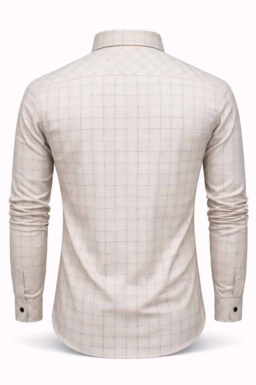 Men Beige Windowpane Check Dual Pocket Shirt — view 2 of 5