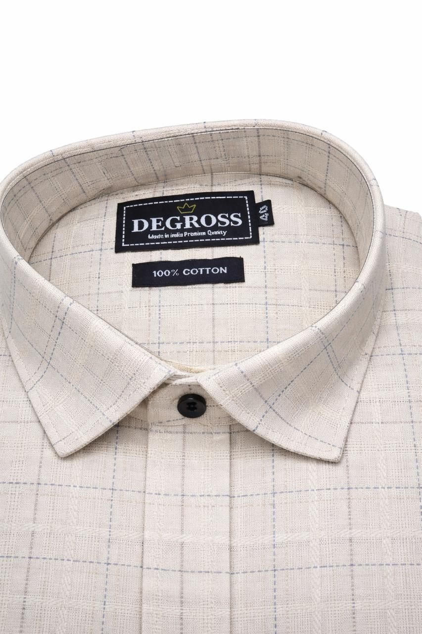 Men Beige Windowpane Check Dual Pocket Shirt — view 4 of 5