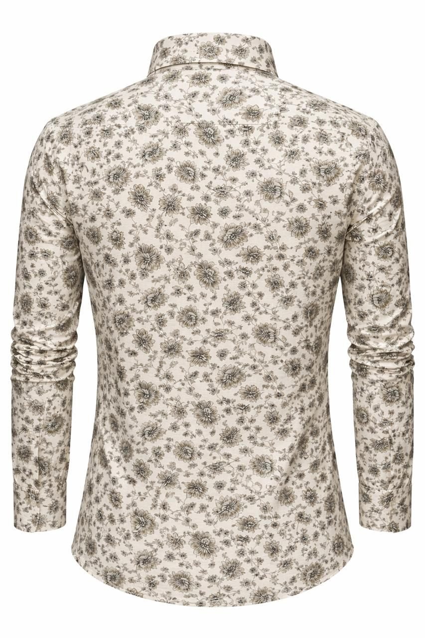 Men Cream Floral Print Cotton Shirt — view 2 of 5