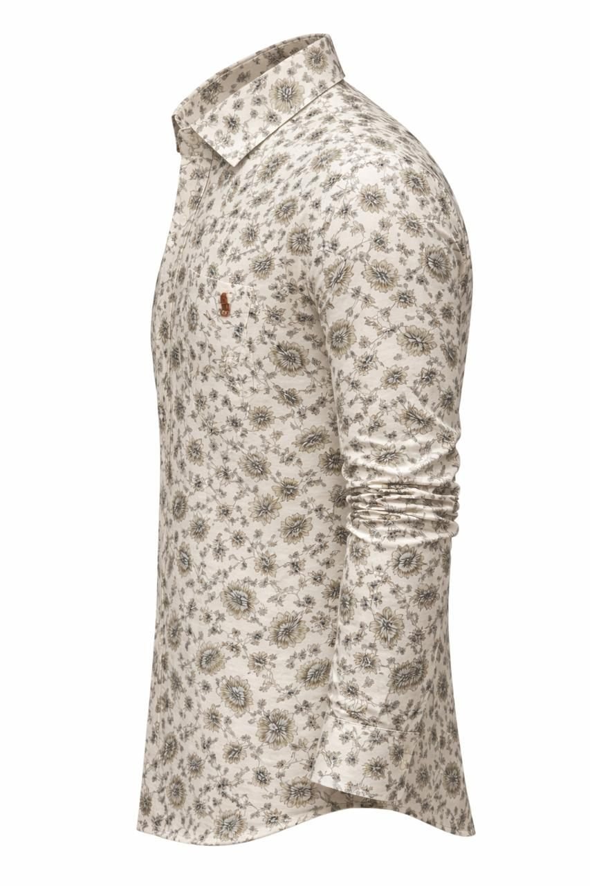 Men Cream Floral Print Cotton Shirt — view 3 of 5