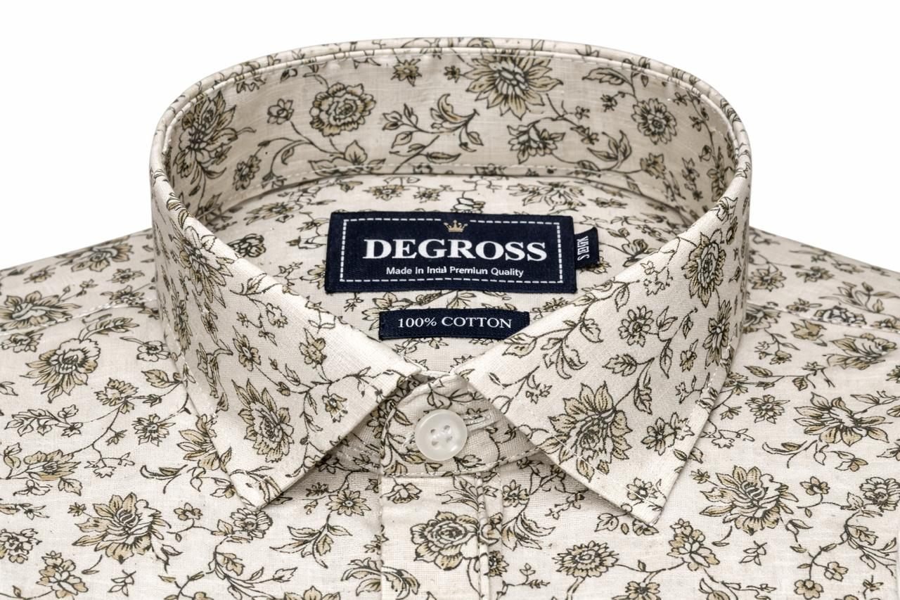 Men Cream Floral Print Cotton Shirt — view 4 of 5