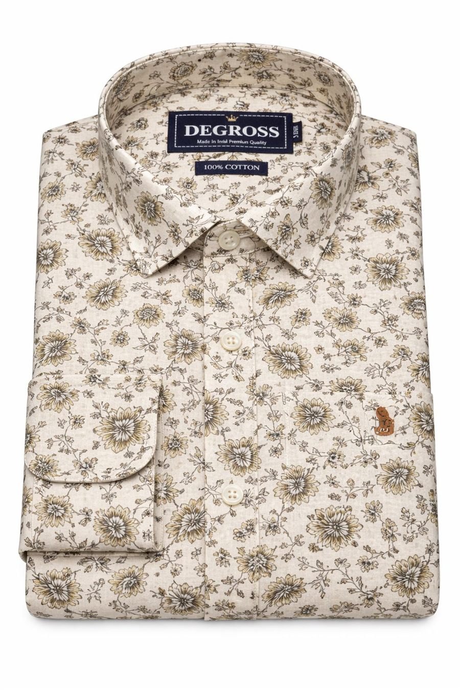 Men Cream Floral Print Cotton Shirt — view 5 of 5