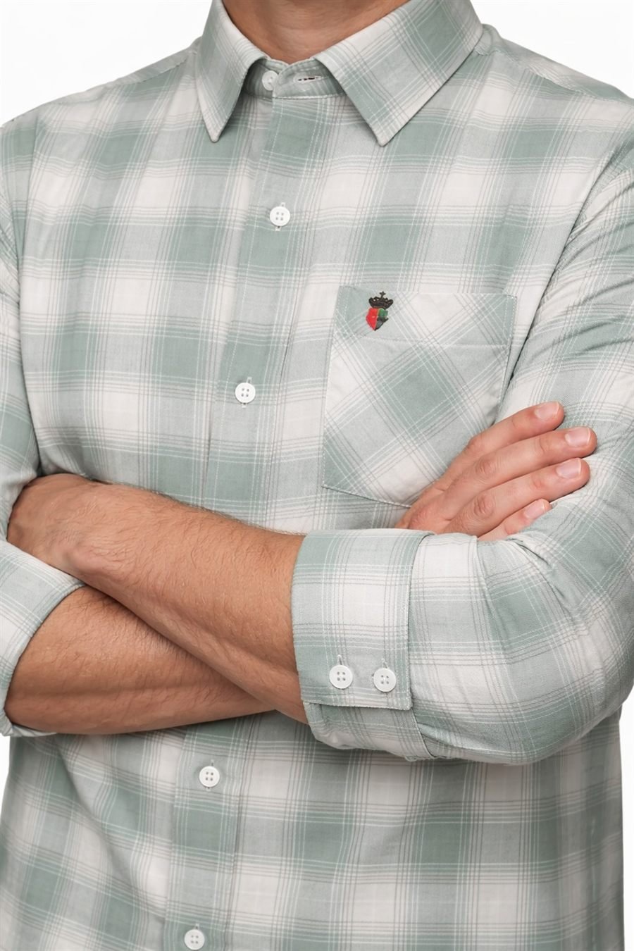 Men Mint Green Plaid Check Cotton Shirt — view 3 of 5