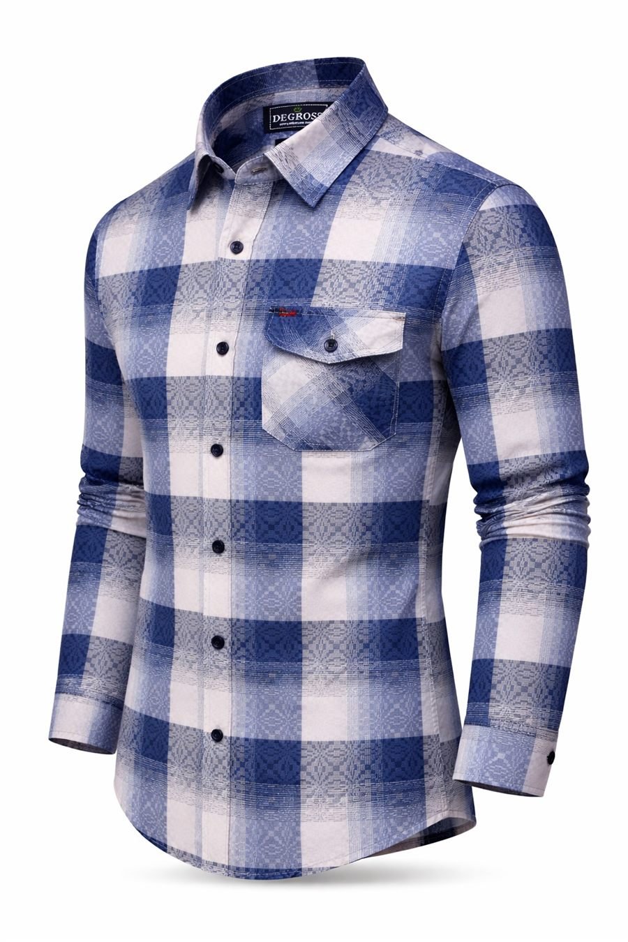 Men Blue Check Cotton Shirt — view 3 of 5