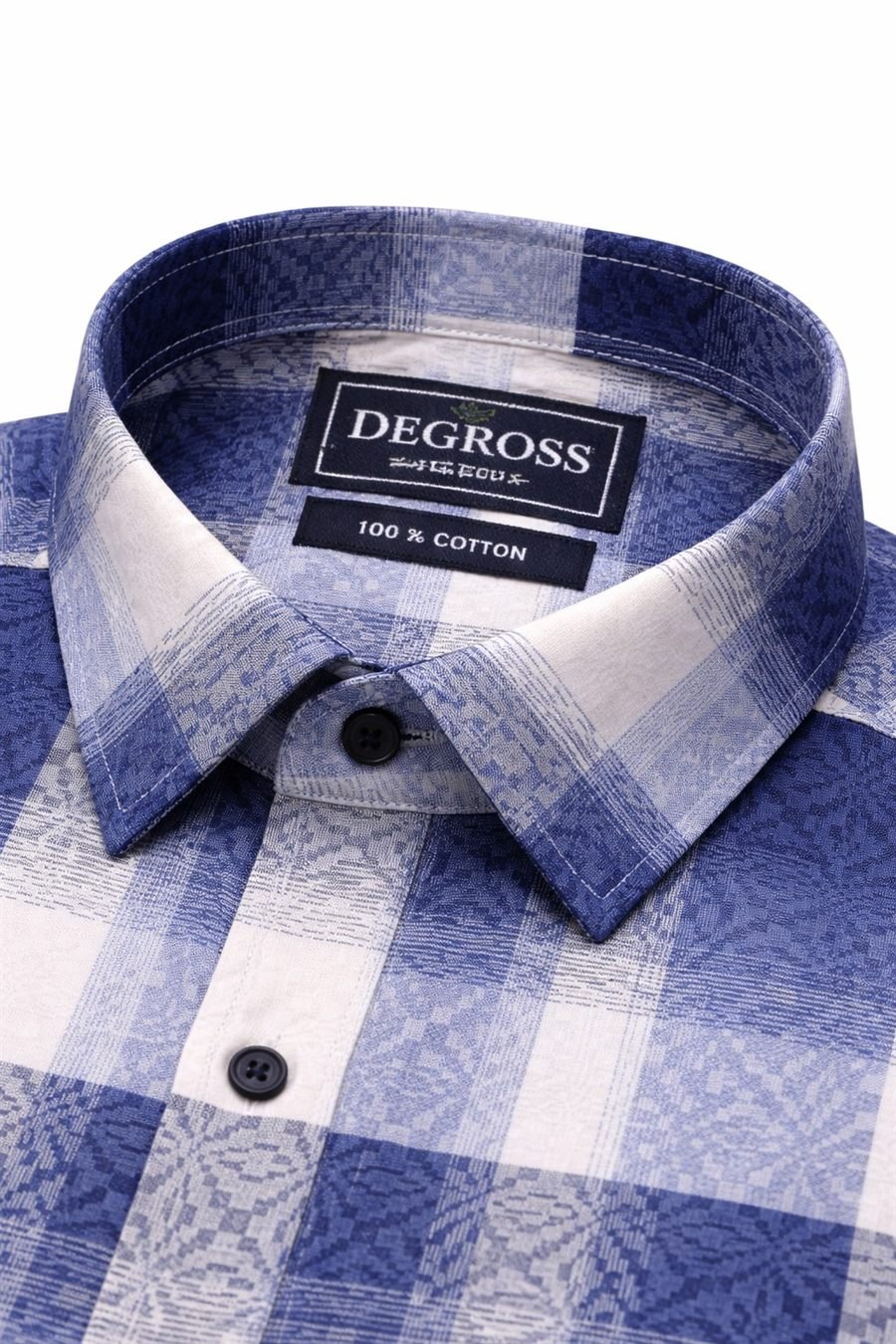 Men Blue Check Cotton Shirt — view 4 of 5