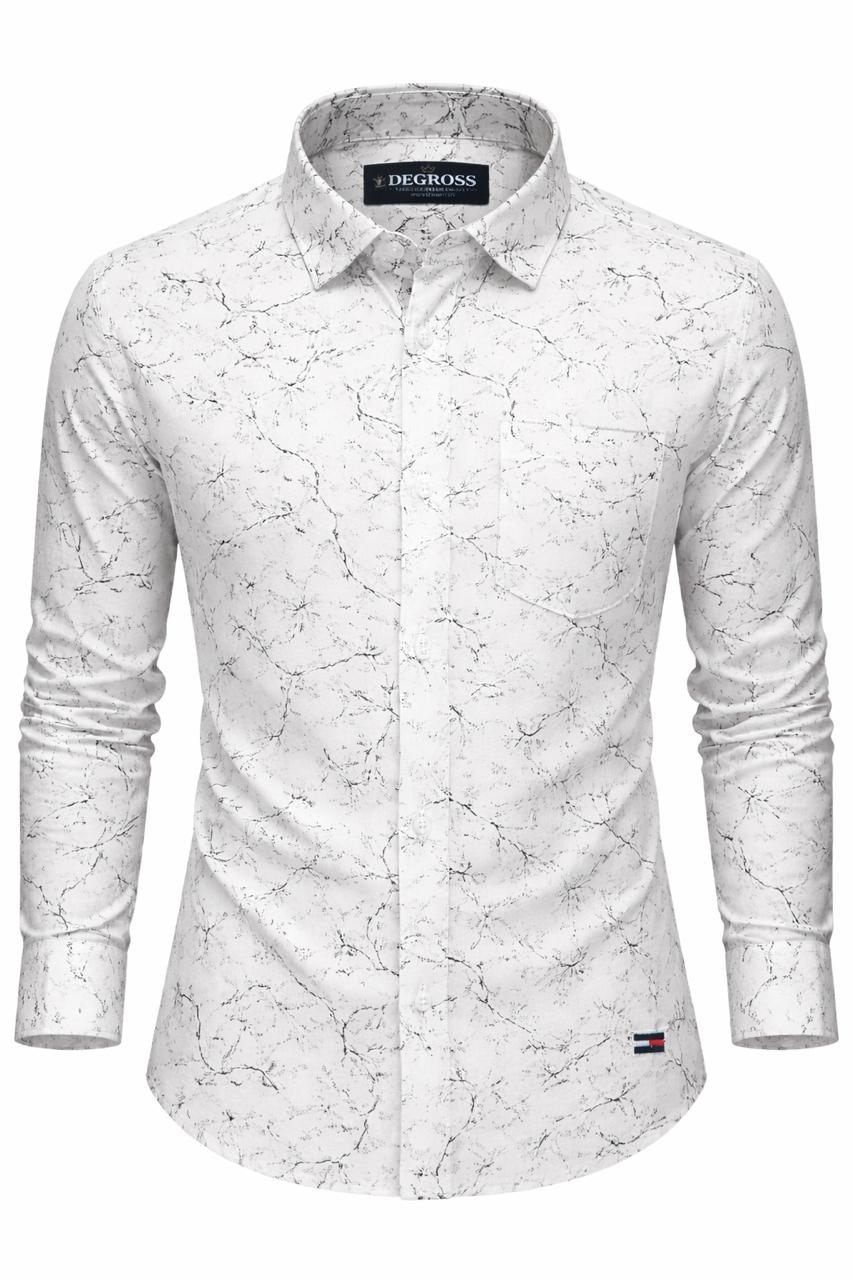 Men White Marble Print Slim Fit Shirt