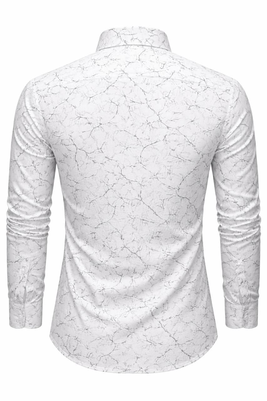Men White Marble Print Slim Fit Shirt — view 2 of 5