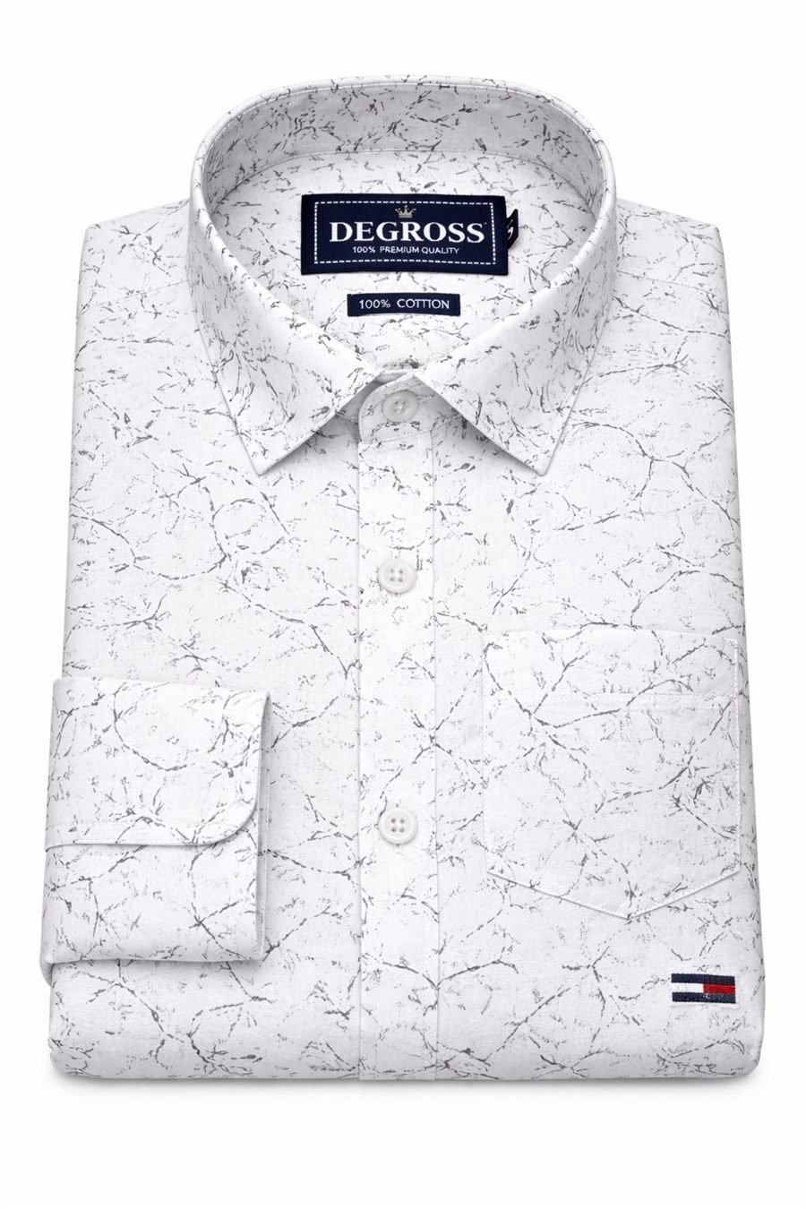 Men White Marble Print Slim Fit Shirt — view 5 of 5