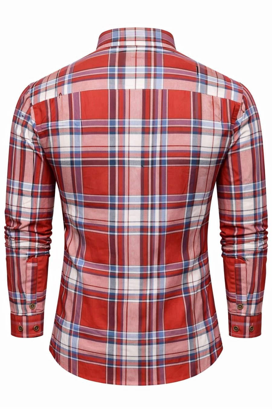 Men Red and Navy Plaid Check Cotton Full Sleeve Shirt — view 2 of 5
