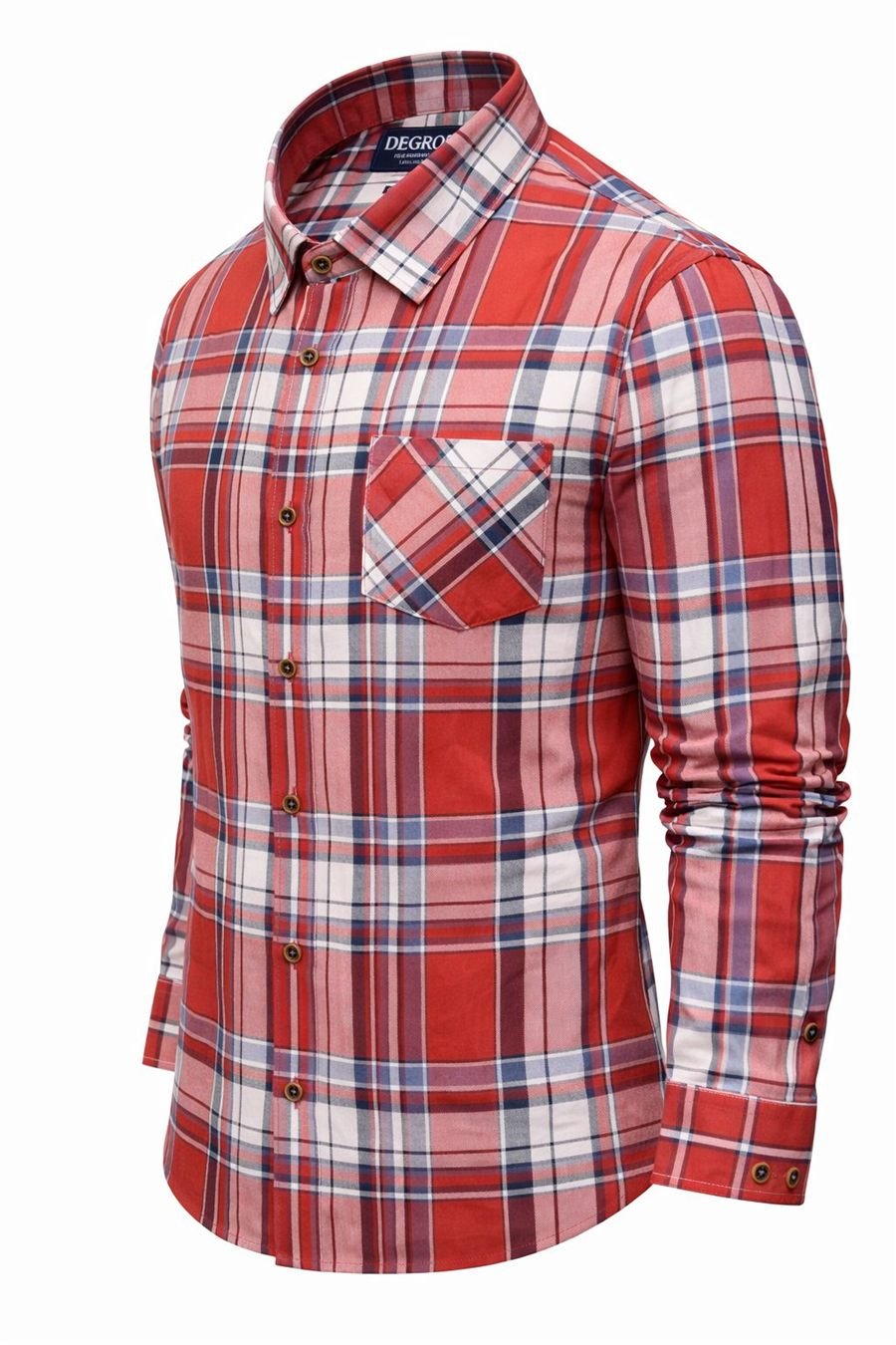Men Red and Navy Plaid Check Cotton Full Sleeve Shirt — view 3 of 5