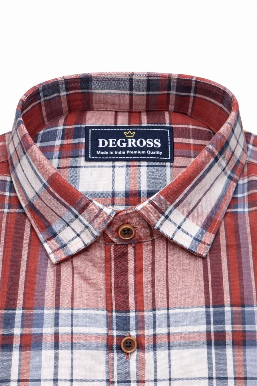 Men Red and Navy Plaid Check Cotton Full Sleeve Shirt — view 4 of 5