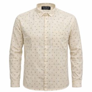 Degross Men Cream Printed Casual Shirt Slim Fit Full Sleeve