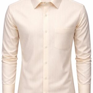 Degross Men Cream Striped Regular Fit Full Sleeve Shirt