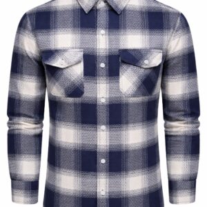 Degross Men Navy Blue White Checked Regular Fit Full Sleeve Shirt