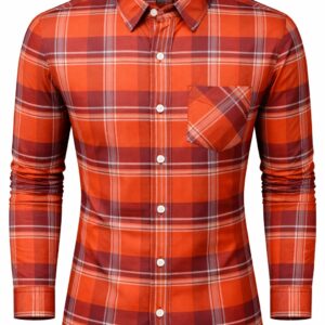 Degross Men Orange Red Checked Regular Fit Full Sleeve Shirt