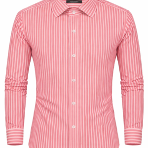 Degross Men Pink White Striped Regular Fit Casual Shirt Full Sleeve