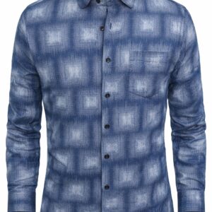 Degross Men Blue Textured Check Regular Fit Full Sleeve Shirt