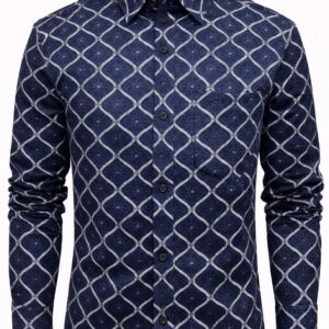 Men Navy Blue Geometric Print Slim Fit Shirt
