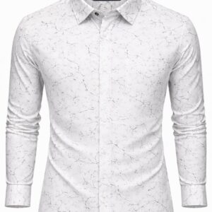 Men White Marble Print Slim Fit Shirt