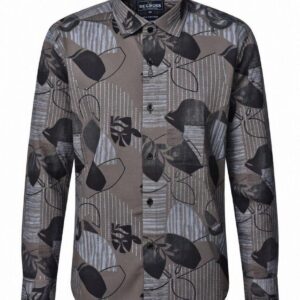 Men Brown Abstract Leaf Print Full Sleeve Casual Shirt