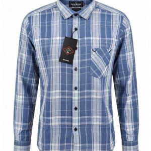 Men Blue Windowpane Check Cotton Full Sleeve Shirt